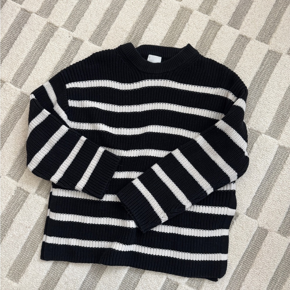 H&M Black and White Striped Crewneck Sweater
